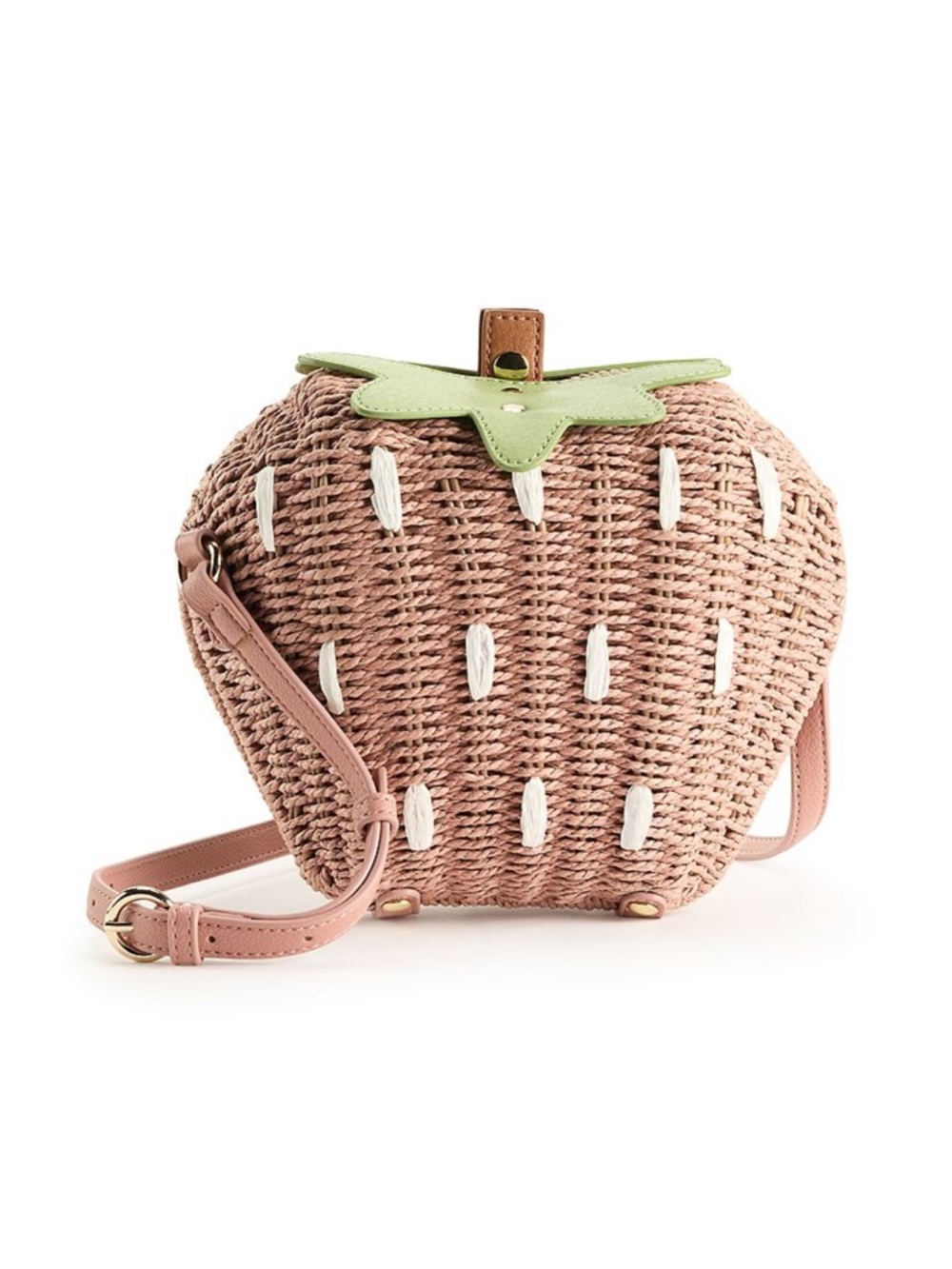 LC Lauren Conrad Pink Strawberry wicker Crossbody with Green Leaf Accent